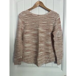 Chico's Knit‎ Sweater Womens Size 1 Tan/Orange White Spacedye Bateau Neck